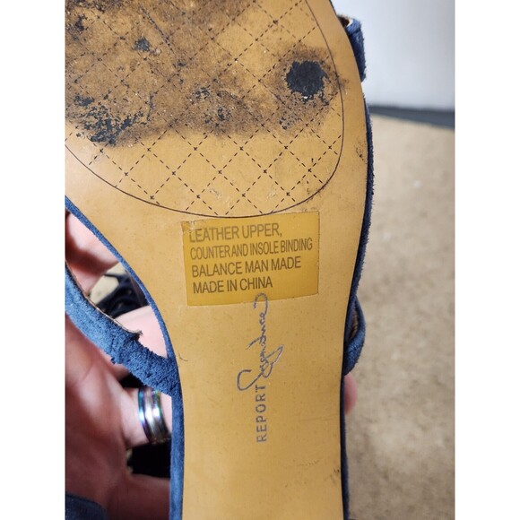 Report Elle Stiletto Heels Blue Suede Size 6.5 Fringe Strappy 4” Heel - Picture 8 of 10